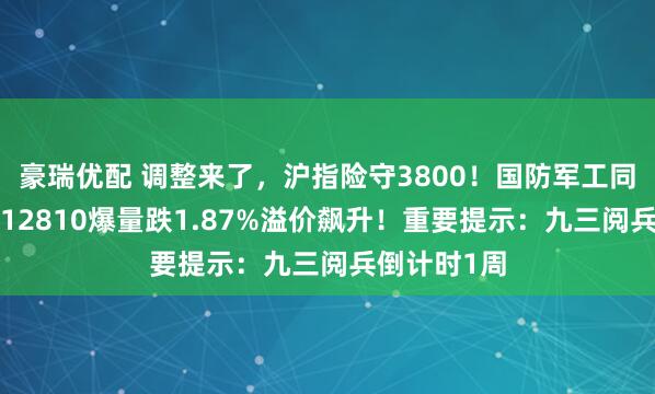 豪瑞优配 调整来了，沪指险守3800！国防军工同步走低，512810爆量跌1.87%溢价飙升！重要提示：九三阅兵倒计时1周